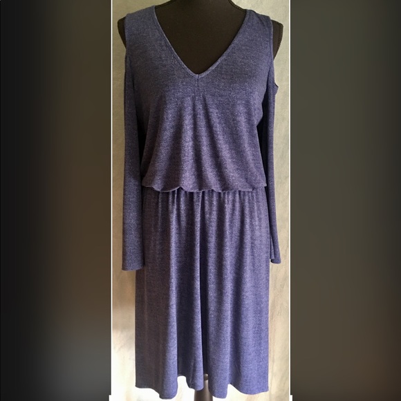 London Times Denim Blue Cold Shoulder Dress Sz 4 - Picture 1 of 5
